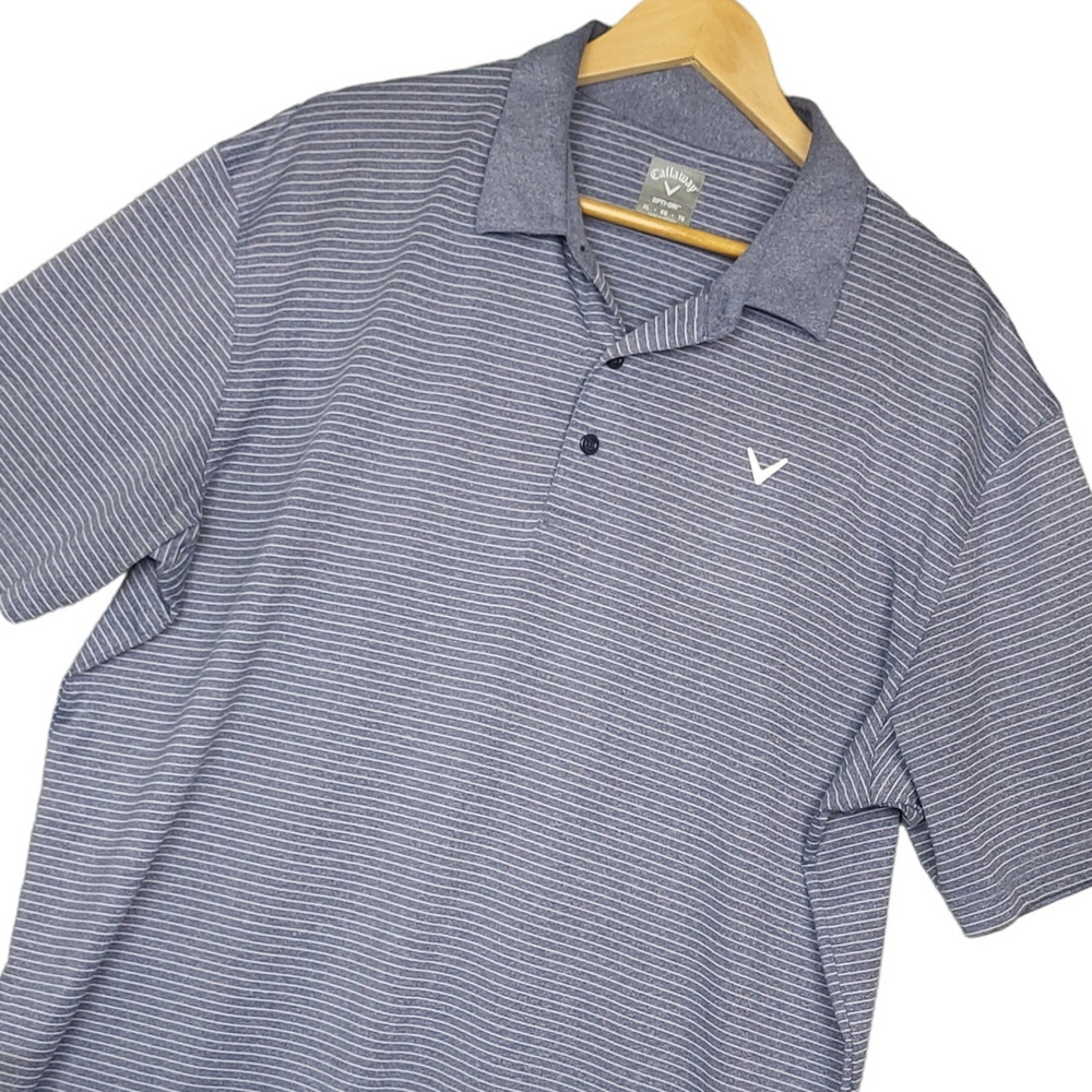 Callaway Opti-Dri Men's Short Sleeve Golf Polo‎ Shirt XL Logo Striped Gray White